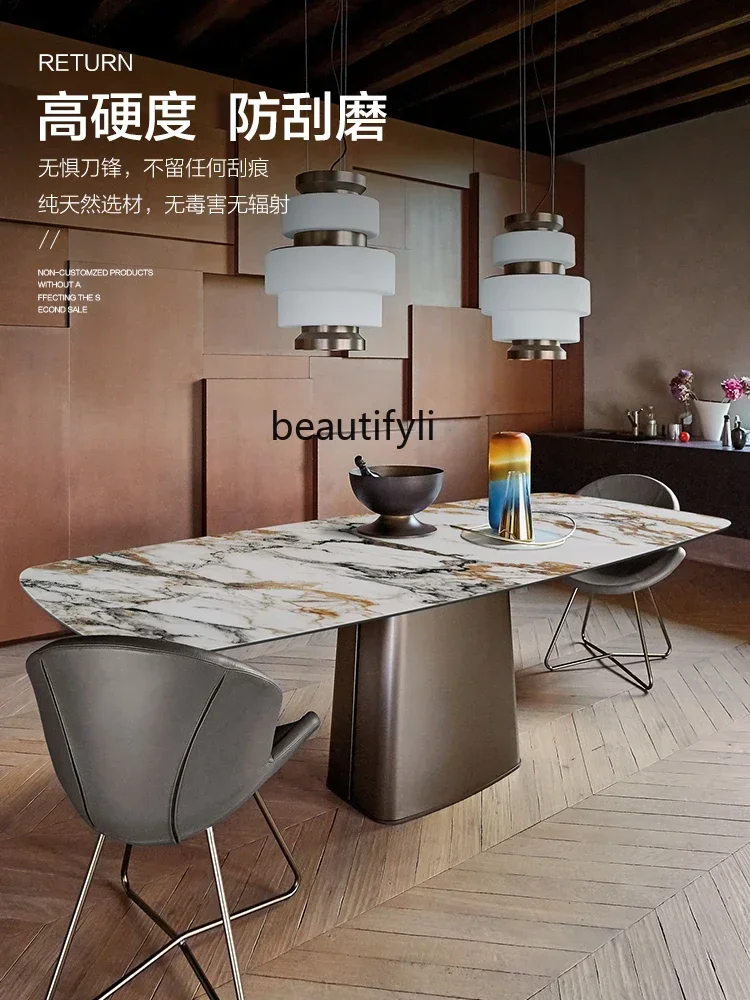 

Nordic Light Luxury Rock Slab Dining Table Italian Minimalist Household Rectangular Marble Surface Dining Table