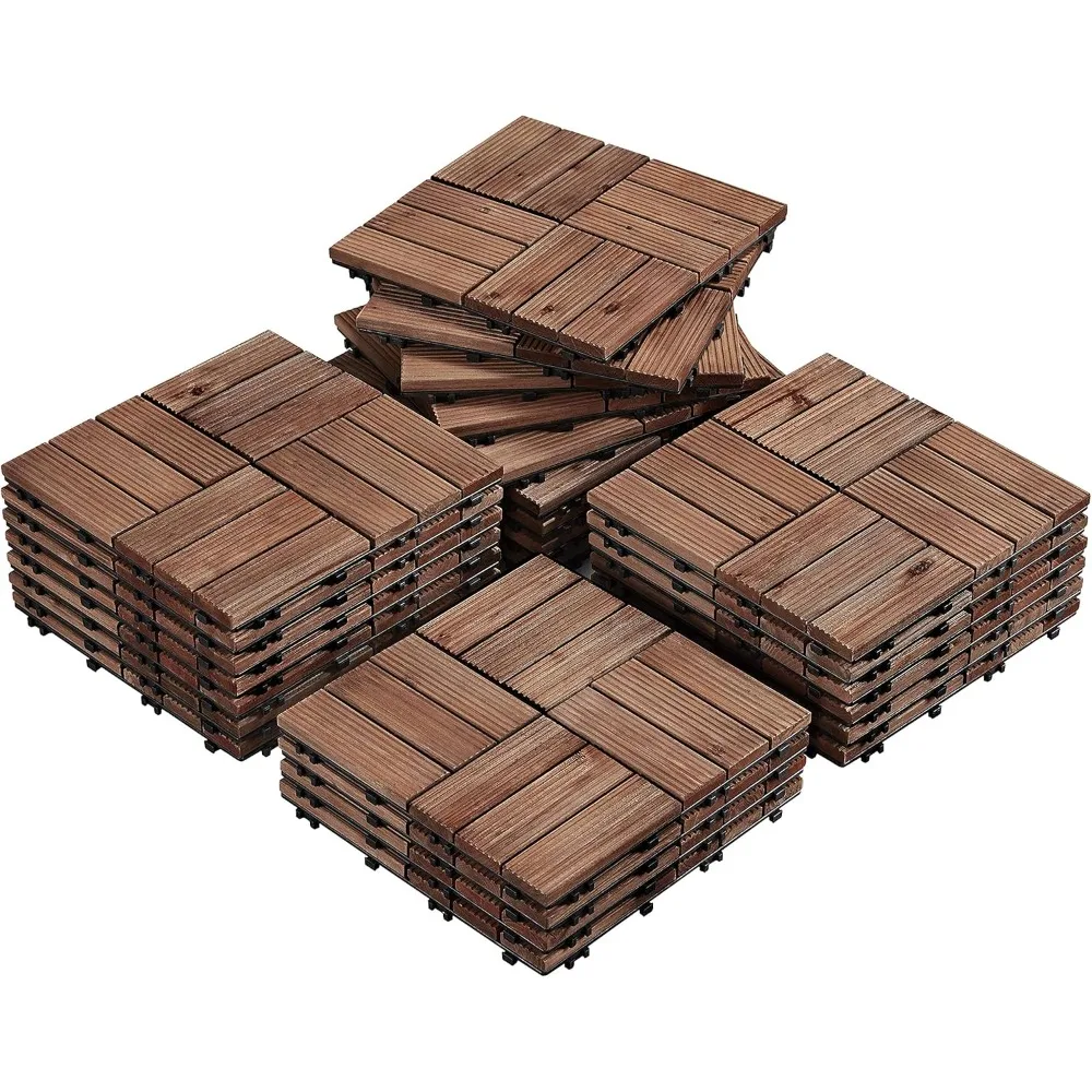 27PCS Wooden Decking Tiles 12 x 12in Hardwood Interlocking Patio Deck Tiles Composite Balcony Floor Covering for Platform Patio