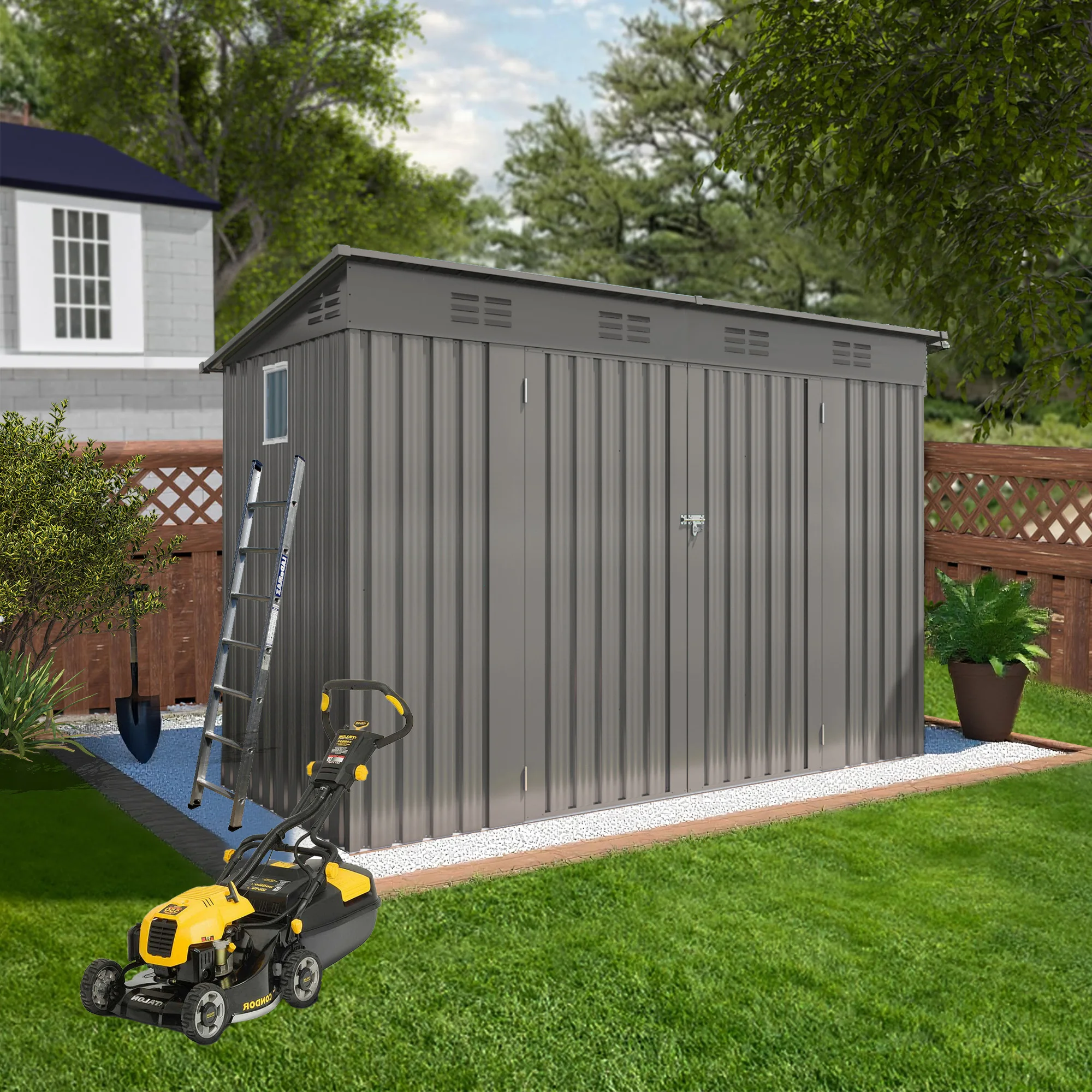 4*9ft  in Stock Metal Outdoor Storage Shed with Waterproof and Lockable Compact Tool Shed Front Hinged Door