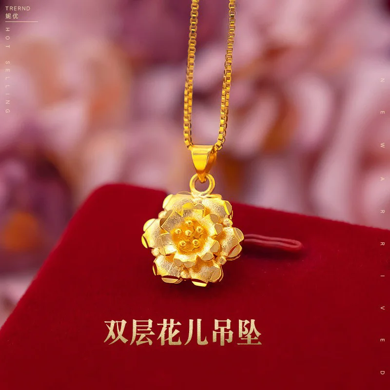 

9999 Real Gold 24K Japanese and Korean Simple Women's Necklace Pendant Flower Necklace