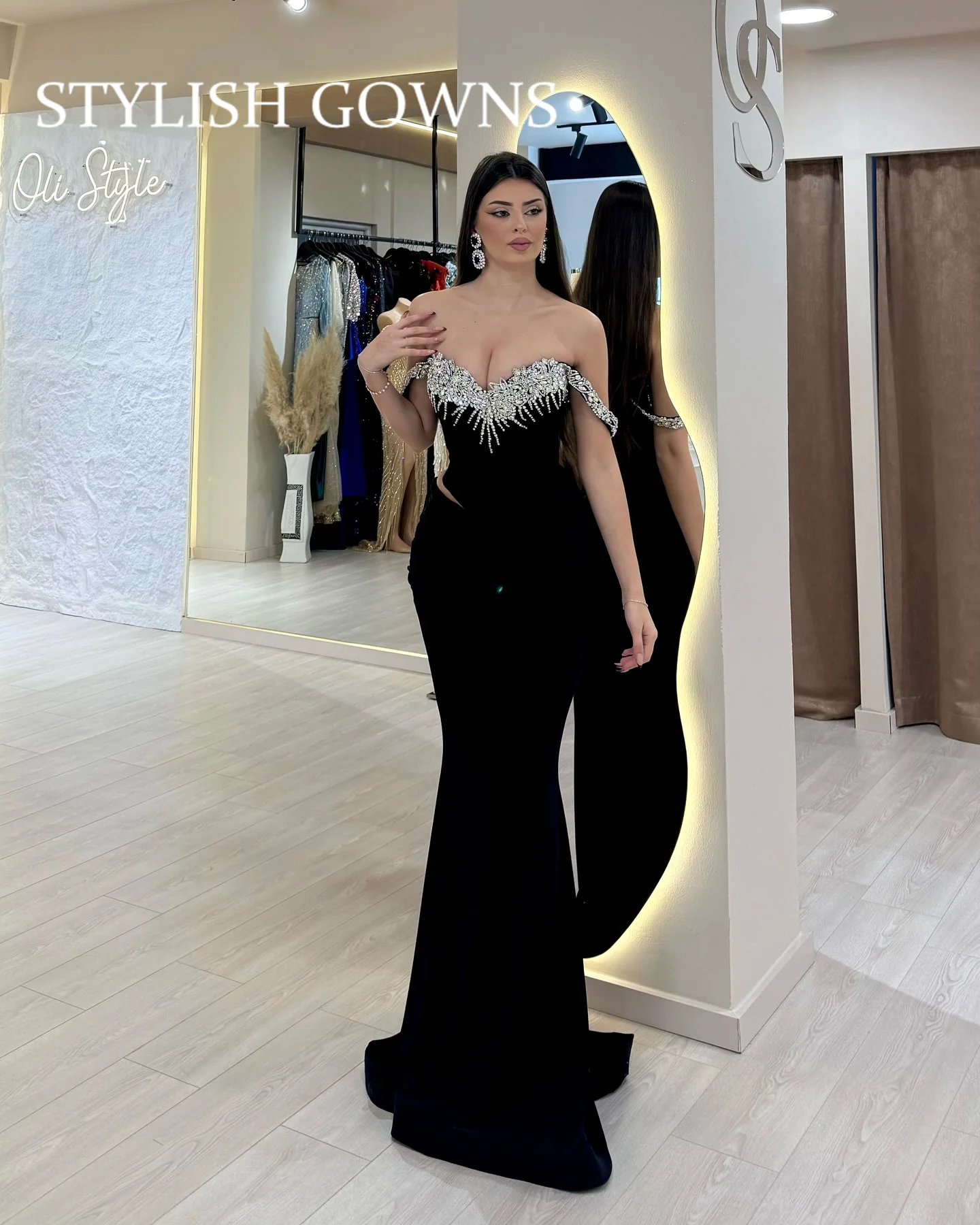 

Stylish Vintage Mermaid Prom Dress for Women Rhinestones Off the Shoulder Evening Gowns Vestido De Formatura Party Customized