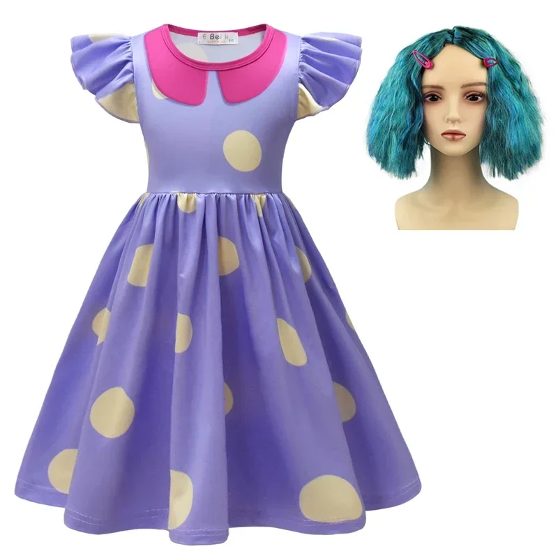 Inside Out 2 Envy Cosplay Costume Princess Dress +Wig+ Bag for Kids Girls Halloween Carnival Birthday Happiness Dress Up Outfits