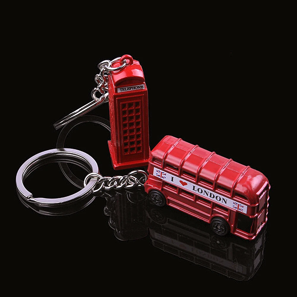 3D Red Double-Decker Bus Telephone Box Keychain Metal Mail Box Model London Cultural Landmark Keyring Travel Souvenir Gifts