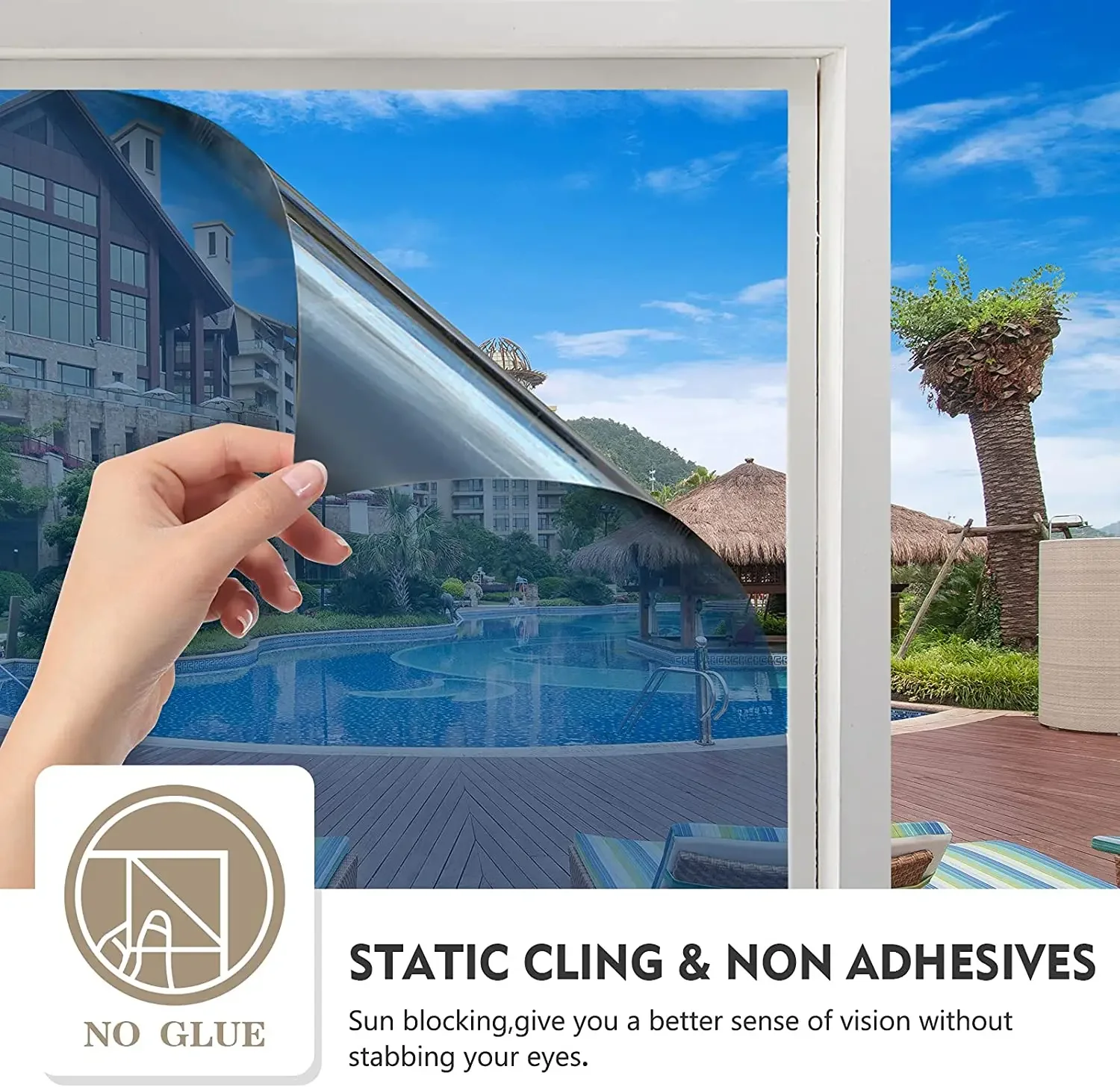 2/3/5M One Way Mirror Window Film Vinyl Self-adhesive Reflective Solar Film Privacy Window Tint for Home Silver Glass Sticker