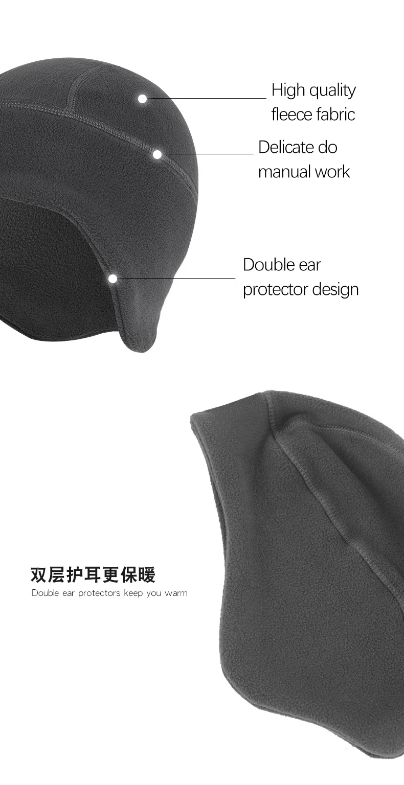 Radfahren Beanie Warme Kappe Winter Im Freien Männer Polar Fleece Ohr Abdeckung Frauen Winddicht Kalt-Proof Elastische Skifahren Run Weiche fahrt Hut – Detail 8