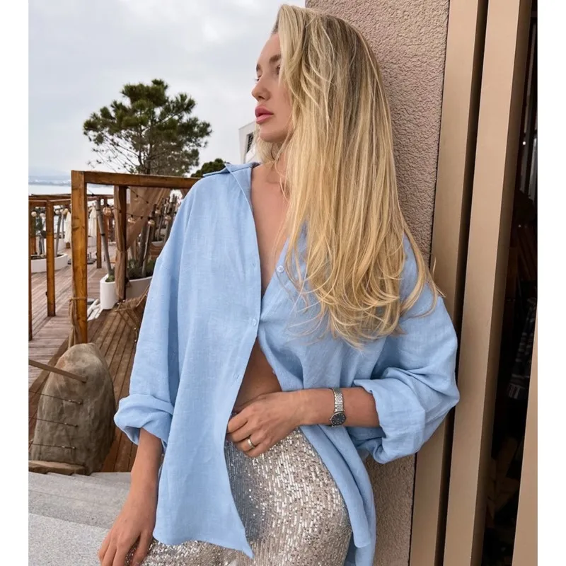 

Casual Button Women's Loose Shirt Solid Turn-down Collar Long Sleeve Single-Breasted Female Top 2025 Spring Summer Lady Shirts