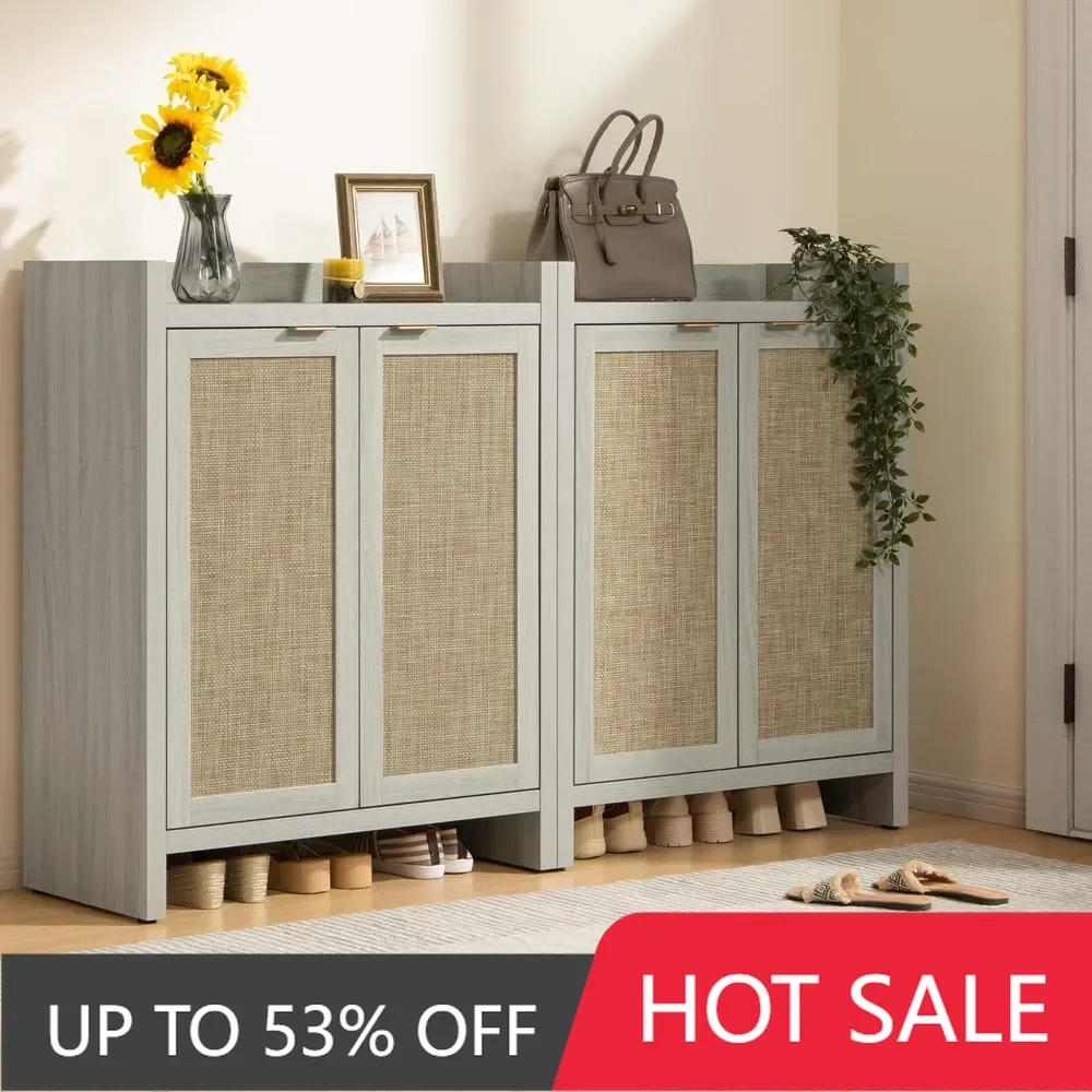 Shoe Storage Cabinet Set of 2, Large Capacity 48 Pairs Rattan Shoe Cabinet Storage for Entryway, 6-Tier Tall Shoe Cabine