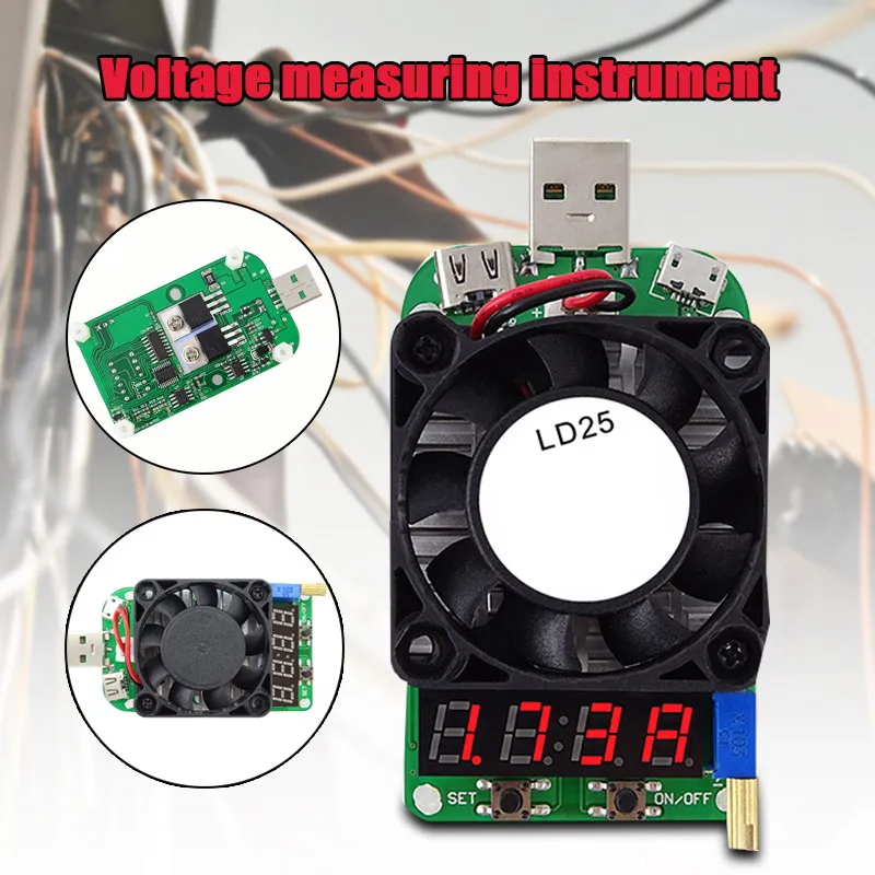 LD25 LD35 USB Electronic Load Tester Multifunctional Digital Voltage Current Meter Battery Tester Adjustable Resistor with Fan