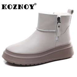 Koznoy 4.5cm ciepła buty do kostki ze skóry naturalnej na platformie koznoj mokasyny pluszowe damskie wygodne wiosenne jesienne zimowe buty