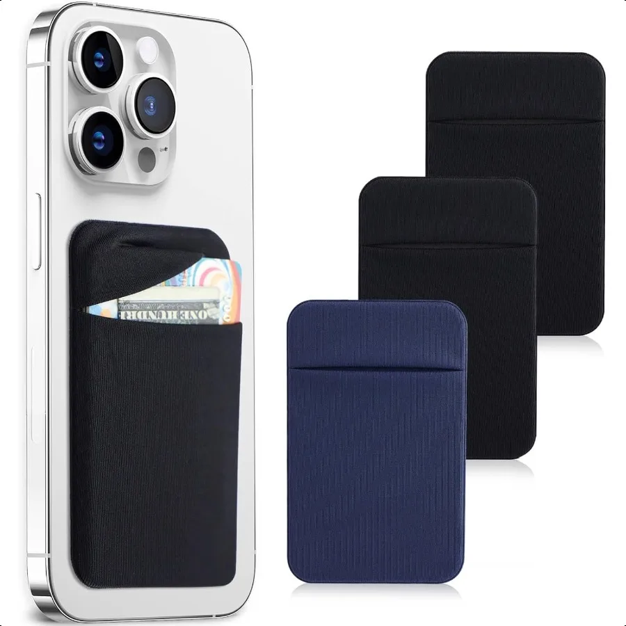 

3Pack Cell Phone Card Holder Pocket for Back of PhoneStretchy Stick on Wallet Credit Card ID Case Pouch Sleeve Self Adhesive St