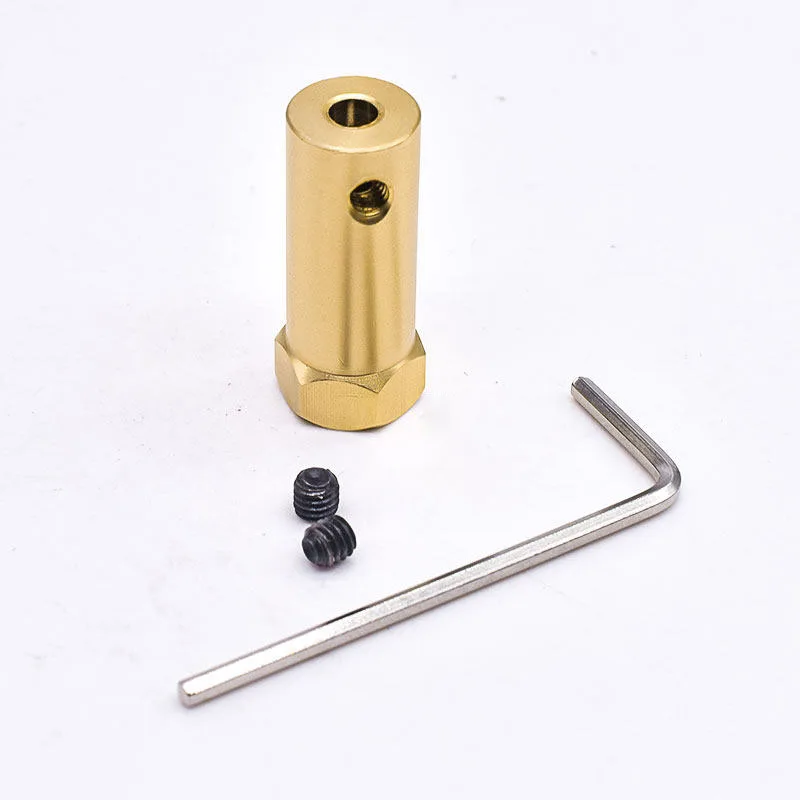 1/2Pcs Rigid Brass Plated Extended Hexagonal Coupling For Motor Shaft Bore 3/4/5/6/7/8mm Length 30mm With Screws Wrench