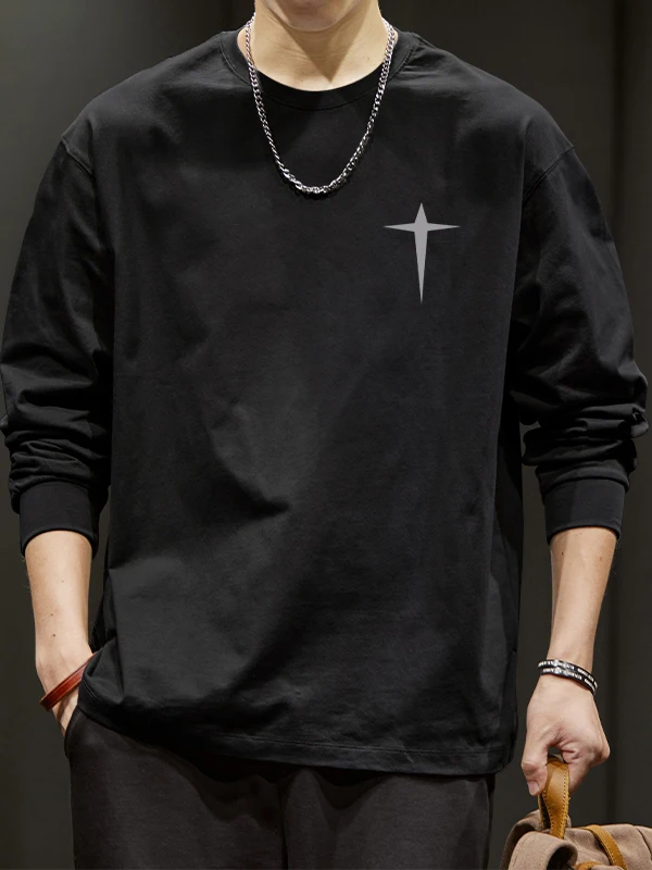 

Тяжелая футболка из чистого хлопка, модная свободная футболка Long Sve round Ne для мужчин, повседневный универсальный топ большого размера, молодежный Sle