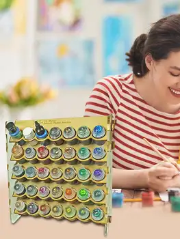 35格顏料瓶架 木製顏料收納架 多層木製整理架 易於組裝,適用於微型模型顏料套裝 8 最佳銷售 油漆架 - №7