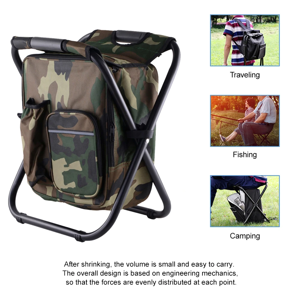 Silla de pesca plegable con nevera integrada y mochila portabebidas