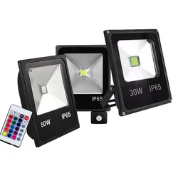 PIR Motion Sensor Projector LED Floodlight, Refletor impermeável, RGB, Iluminação exterior, Jardim, Rua, Lâmpada de parede, AC 220V, 110V, 12V