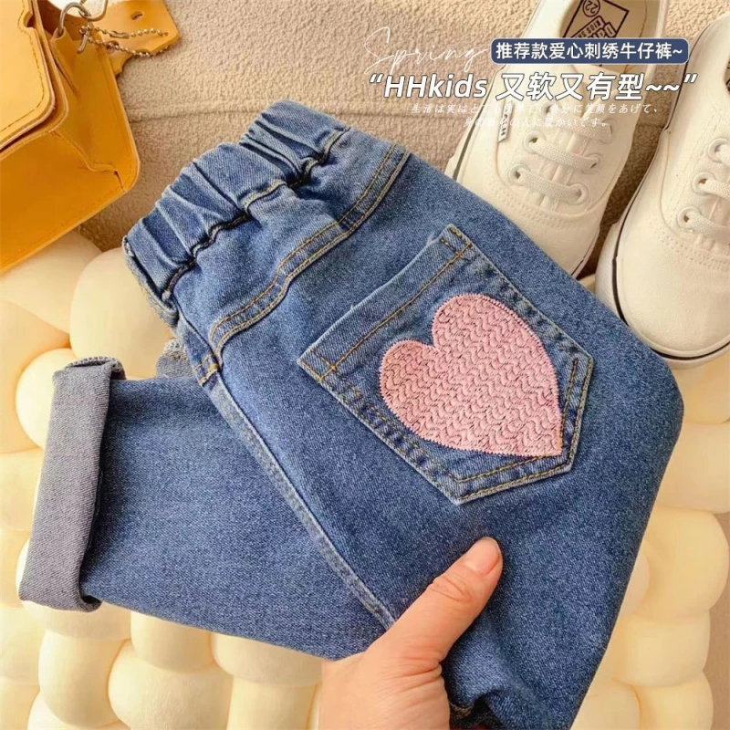 Denim Kids Jeans Floral Cartoon Long Pants Spring Autumn Graffiti Painting Print Casual Trousers Children Pants for Girl 2-7Y