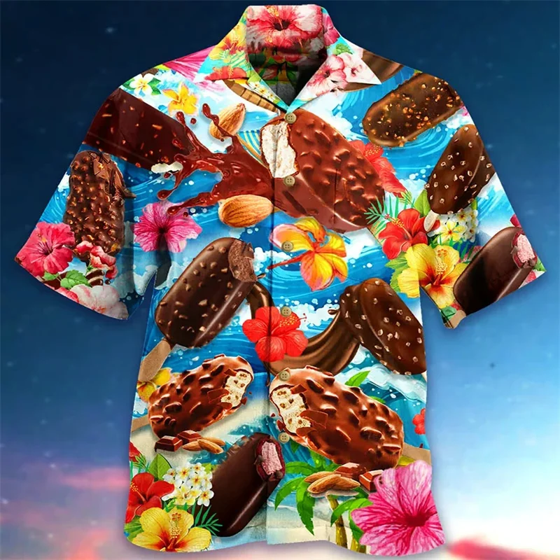 Ice Cream Pattern Beach Shirt Men Popsicle 3D Printed Blouse Summer Holiday Oversized Hawaiian Shirts Women Short Sleeve Shirts