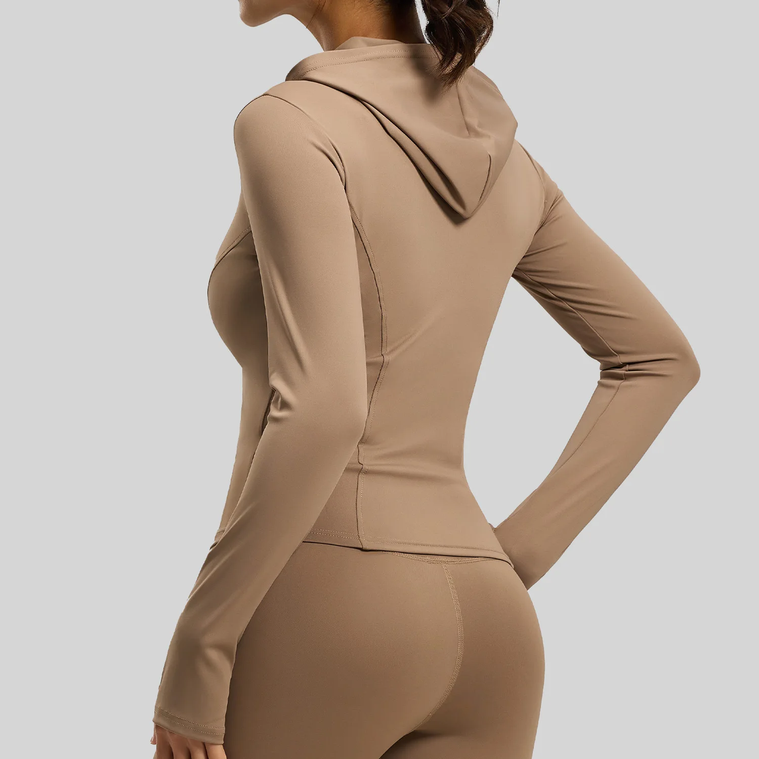 Women Zip Up Hooded Yoga Jacket High Stretch Slim Fit Windproof Thumb Hole Long Sleeve Gym Running Cycling Athletic Top