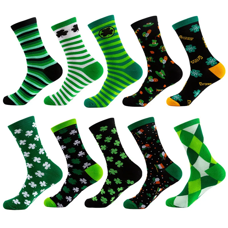 

2Pcs Sock Leisure Athletic Sports Crew Dress Festival Sock four-leaf Clover Knitted Cotton Sock Women mid-calf 8W49