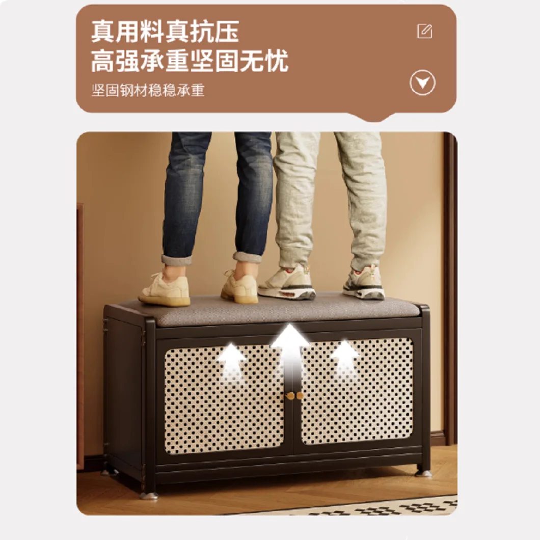 Imitation rattan shoe cabinet shoe stool integration home door sliding door storage can be sitting on shoe stools to enter the h