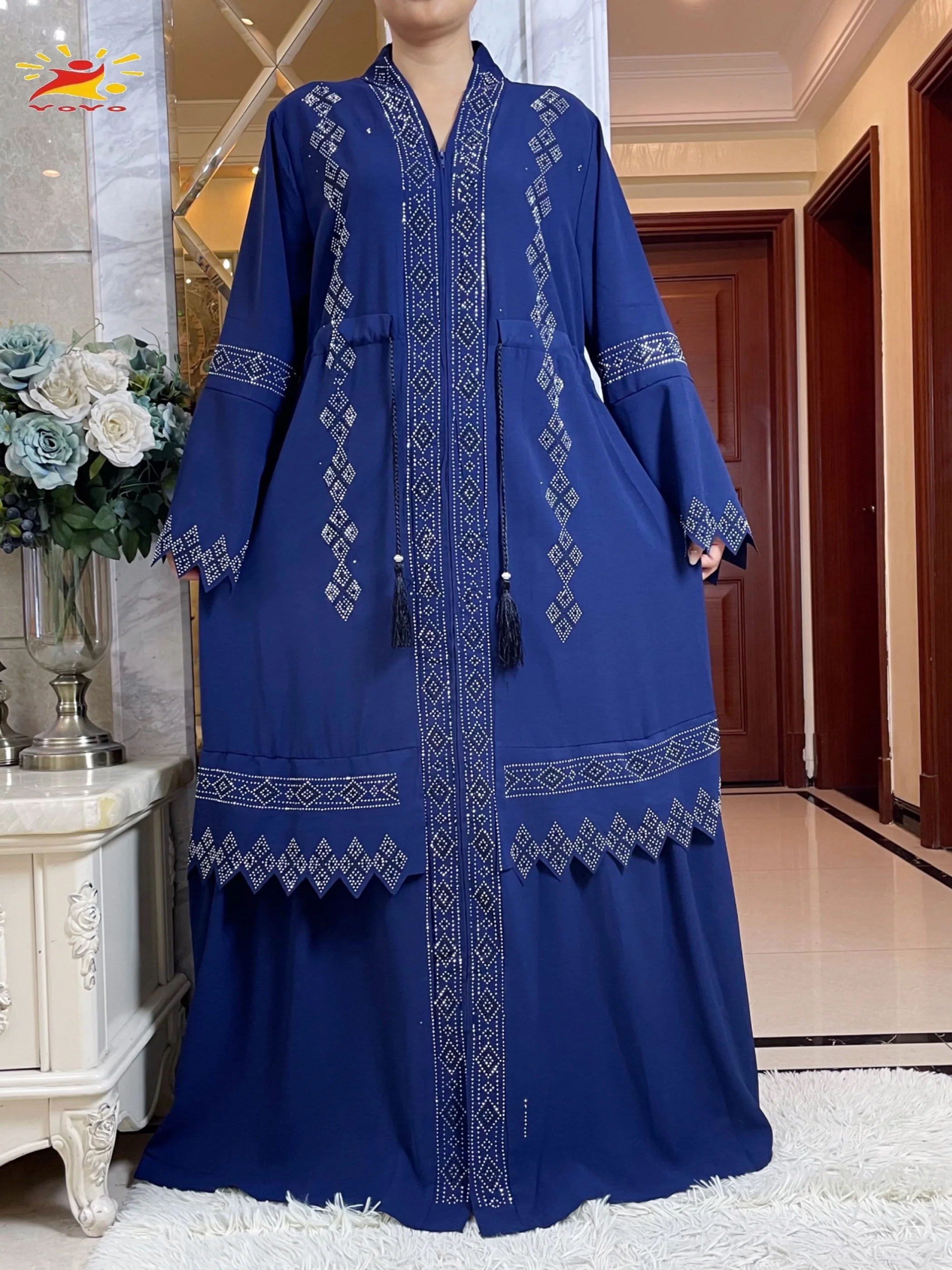 2024 Women Elegant Dresses Dubai Party Outfits Long Sleeve Comfort Fabric Dashiki Muslim  Robe Open African Abaya Clothing