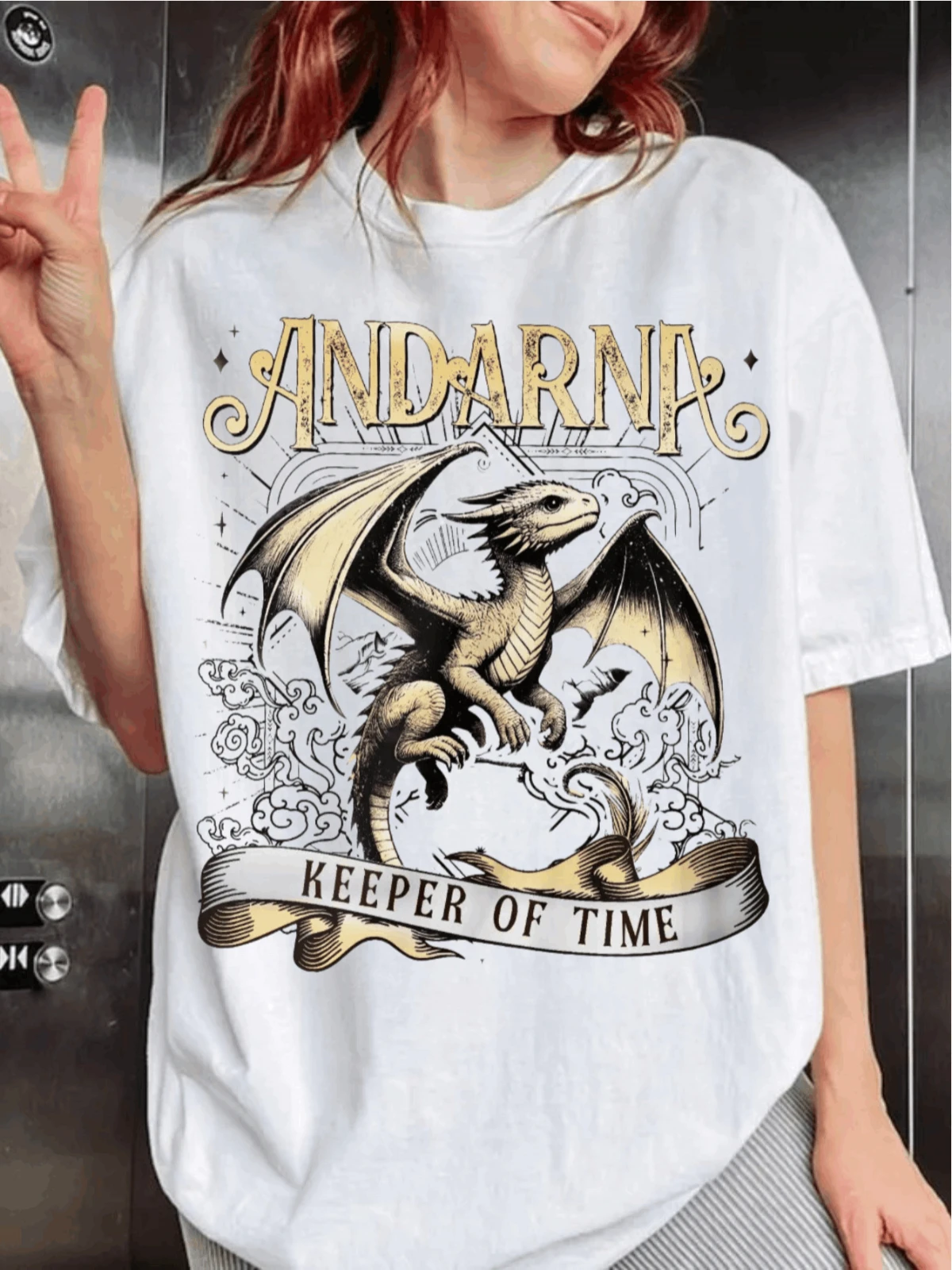 Ladies' Ancient Dragon Pattern T-shirt Andarna Time Guardian Fantasy Print Trendy Loose Short Sleeve Top Cool Street Style Daily