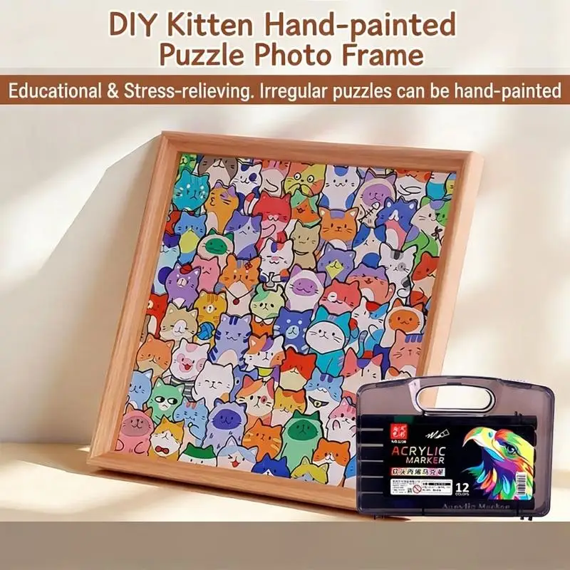 （1 Pack Hand-Painted Coloring Puzzle Puzzle with Colored Markers, for Kids Ages 6-12, Educational Activity for Family A2UB