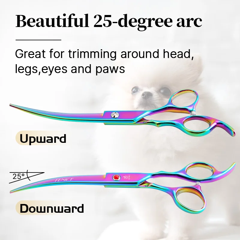 Fenice New design colorful 7.0 inch pet grooming scissors set straight thinning curved scissors