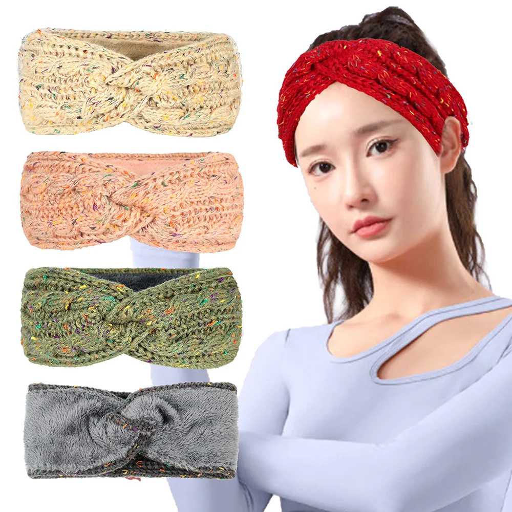 

Winter Warm Headbands For Women Knitted Woolen Elastic Hairbands Cross Knot Turban Warm Plush Headwrap Hair Accessories