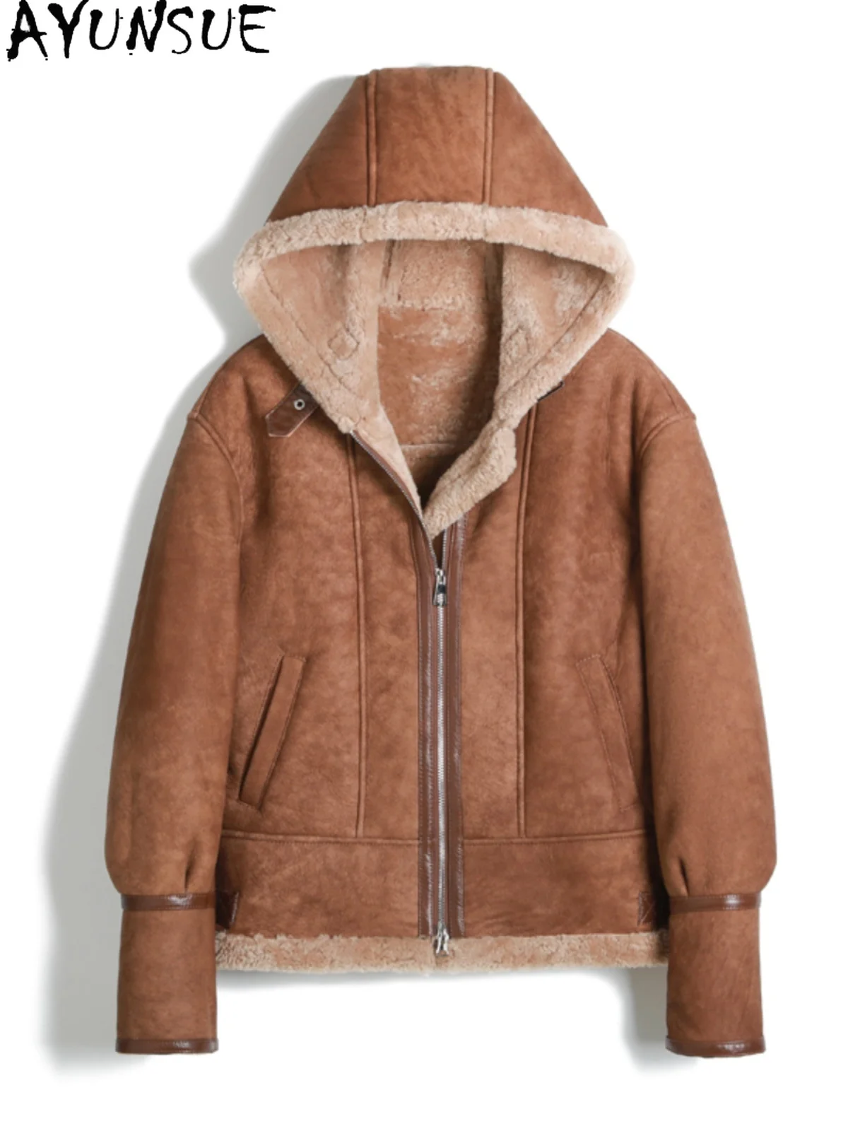 

AYUNSUE Genuine Leather Jacket Women Winter Coat Hoodie Real Sheepskin Fur Coat Womens Clothing Warm 2025 Пальто Женское