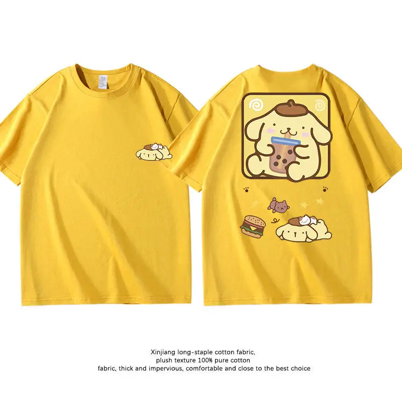 

Yellow Soft Cute Pudding Dog Children's T-shirt Fashion Double Sided Printed Parent Child Clothing New Round Neck T-shirt