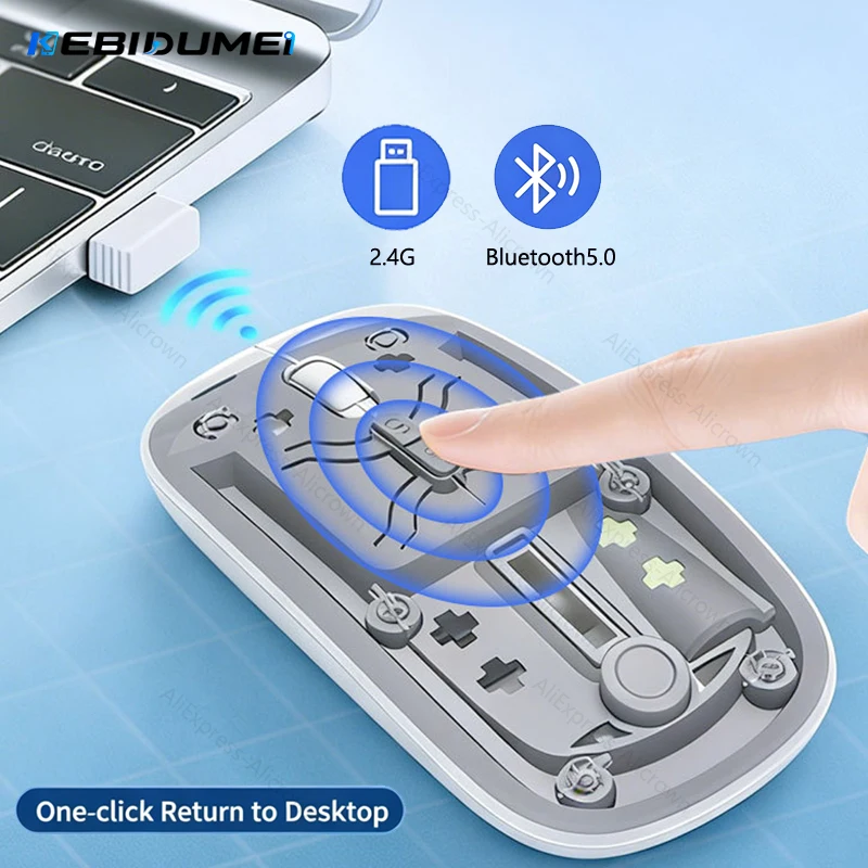 KEBIDUMEI 2.4G Bluetooth Transparent Mouse 2 Modes Wireless USB 1600DPI Adjustable Rechargeable Silence Mice for ipad PC Laptop