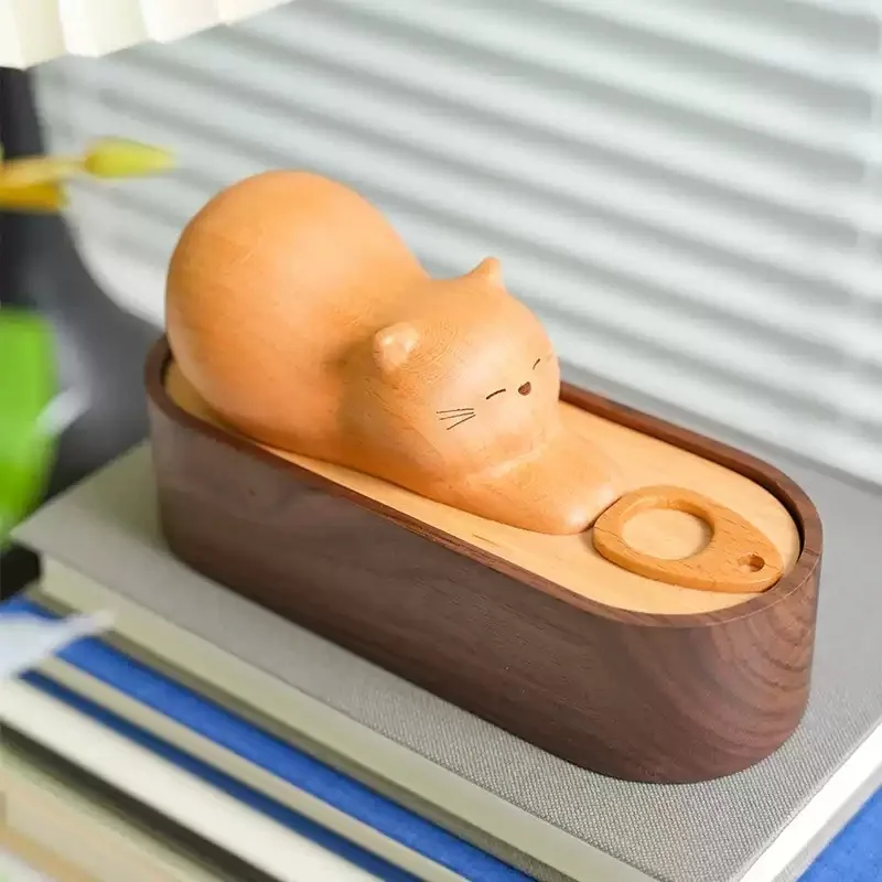 Kitten canned baby teeth storage box, children's solid wood teeth, boys and girls save fetal hair tooth change