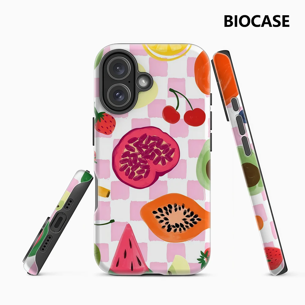 Bunte Früchte Rosa Schachbrett IPhone 17 Must-Haves Handyhülle für IPhone 17 16 15 14 13 Pro Max Plus Doppelschichtige Rückseite