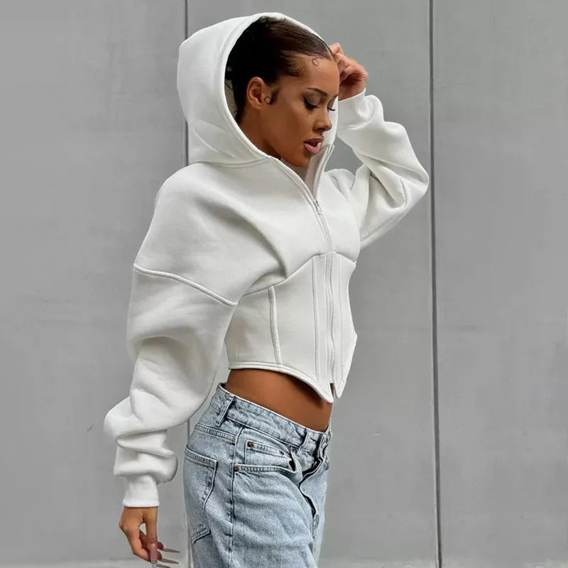 Y2k Women's Autumn Coat Spring Top Long Sleeve Zipper Cardigan Hooded Fleece Sweatshirt Simple Comfortable Casual Versatile