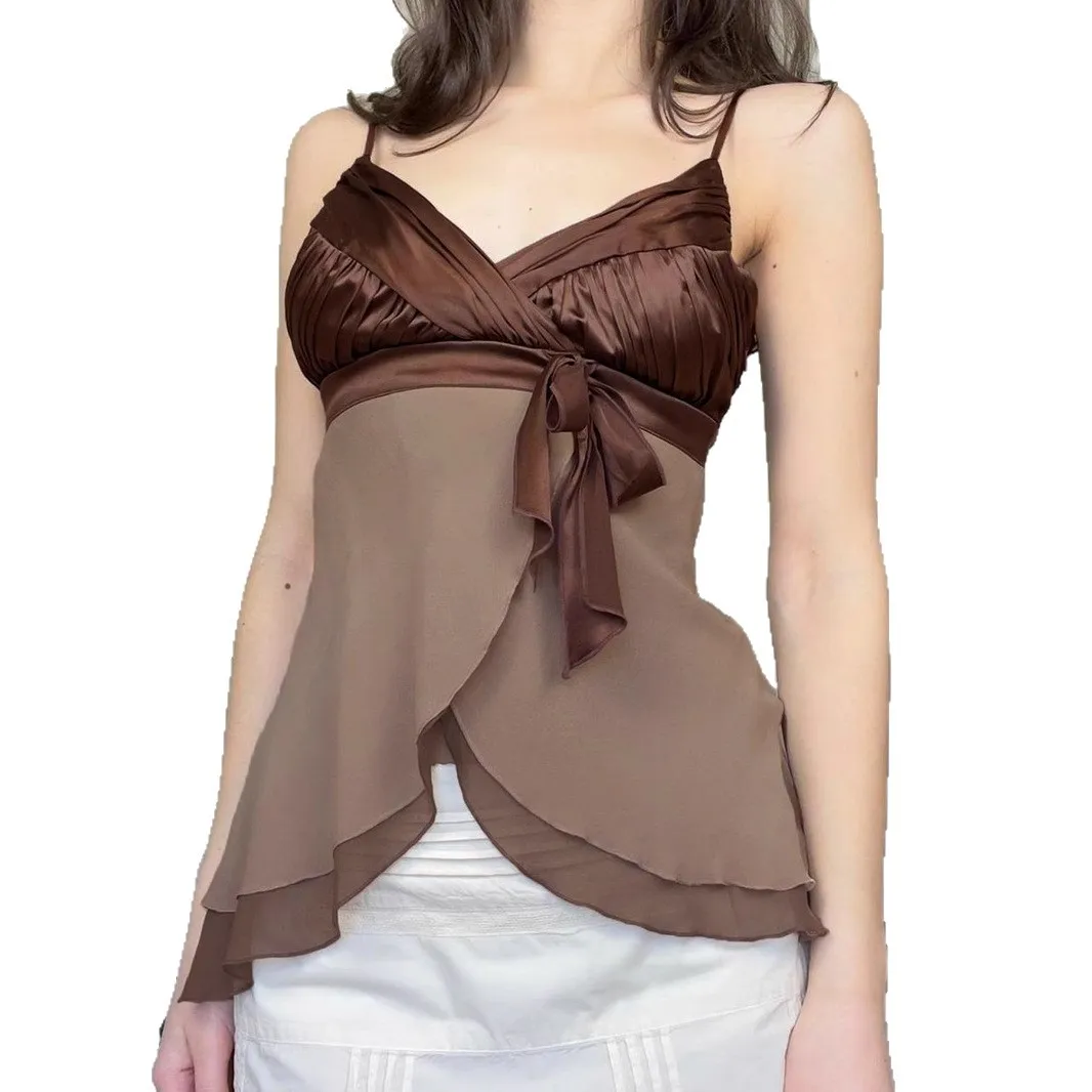 سترة شبكية عتيقة من الساتان بخصر عالٍ صيفي بدون أكمام بتصميم غير منتظم #5