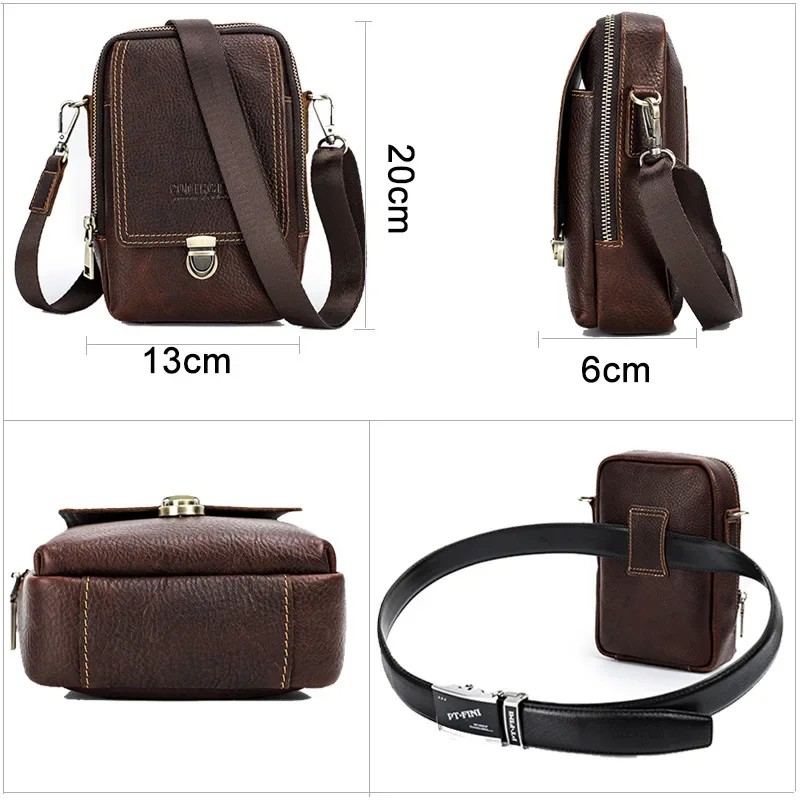 Mannen Taille Packs Casual Retro Zachte Echt Koe Lederen Kruis Hasp Mobiele Pocket Schoudertas