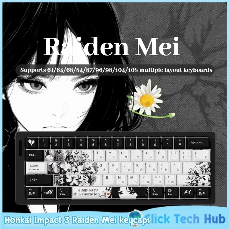 

Raiden Mei Keycaps Honkai Impact 3 Game Theme Keycaps Cherry High Mechanical Keyboard Keycaps Black White Anime 60/68/75 Column