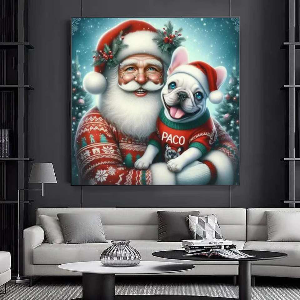 Diamond Art Painting Merry Christmas Santa Clause and Dog Diy Cross Stitch Embroidery Kit Mosaic Cartoon Animals Cat Home Decor