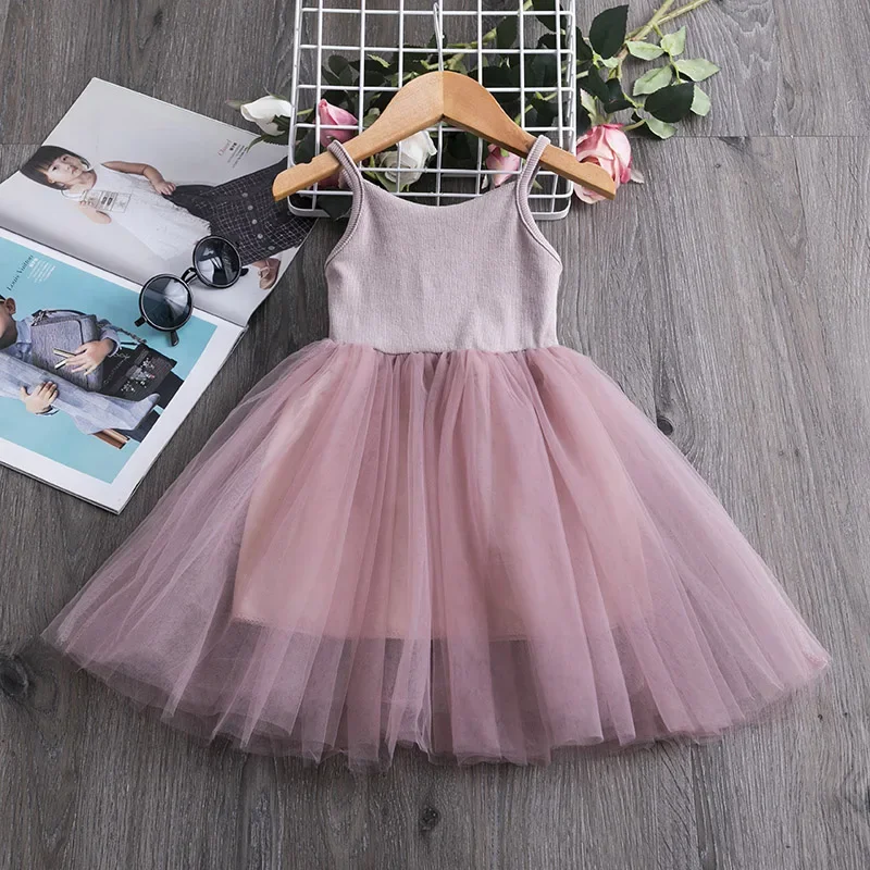 2024 New Summer Girls Princess Dress Kids Sleeveless Tulle Clothes 3-8 Years Children Birthday Party Vestido Easter Tutu Costume