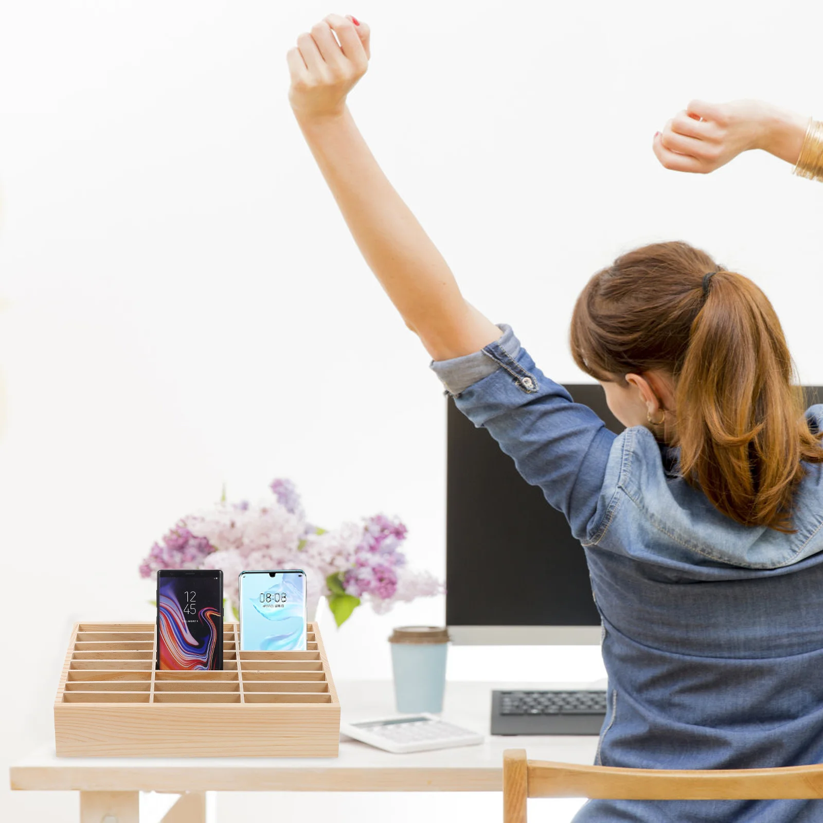 

Multi-Grid Phone Storage Box Desktop Organizer Holder For Office Phone Storage Holder Classroom Meeting Room Case