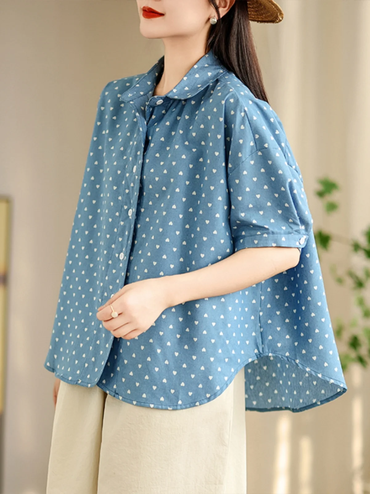 Csa casual solta de verão estilo coreano denim estampado vintage harajuku sabor hong kong f gola  manga curta