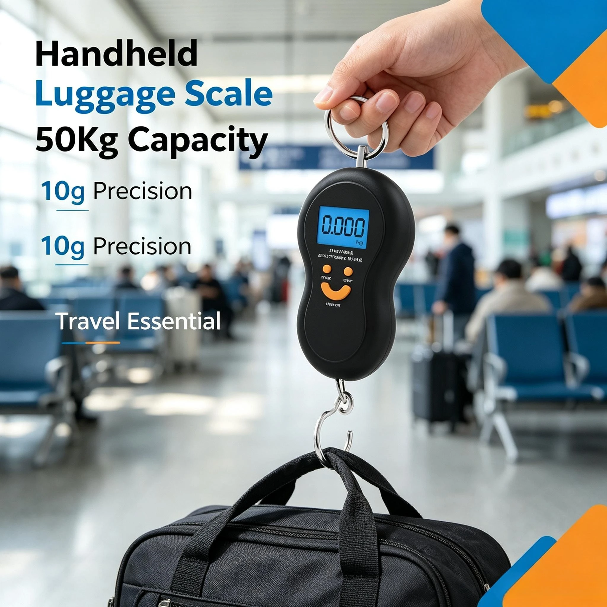 Bilancia digitale portatile per bagagli, capacità 50 kg, precisione 10 g, bilancia a sospensione manuale con retroilluminazione a LED e diverse unità di misura, ideale per pesare i bagagli in viaggio.