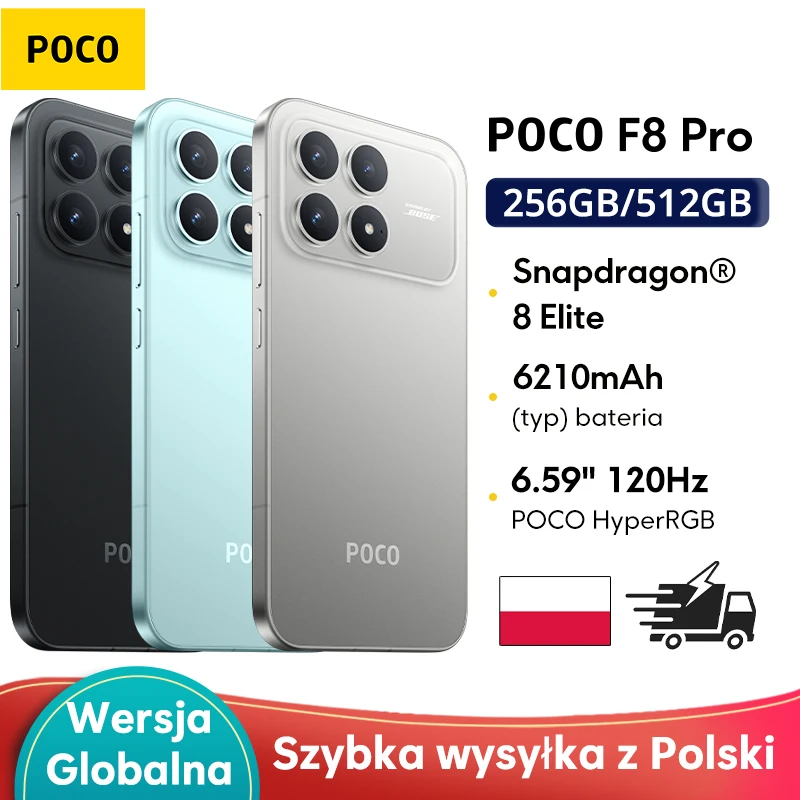 Globalna wersja smartfona Poco F8 Pro z wyświetlaczem 120Hz, procesorem Snapdragon 8 Elite, potrójnym aparatem 50MP z OIS i 6,59-calowym wyświetlaczem AMOLED.
