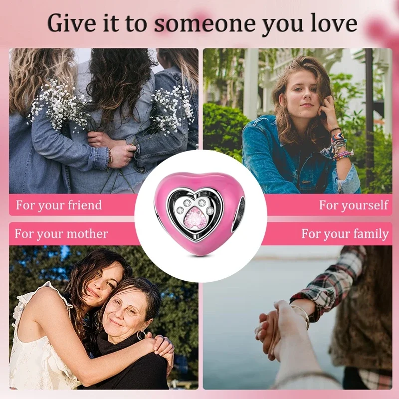 الأصلي سحر 925 الفضة لطيف الوردي على شكل قلب القط باو الخرز صالح سحر بلاتا 925 أساور للنساء صنع المجوهرات الهدايا #6