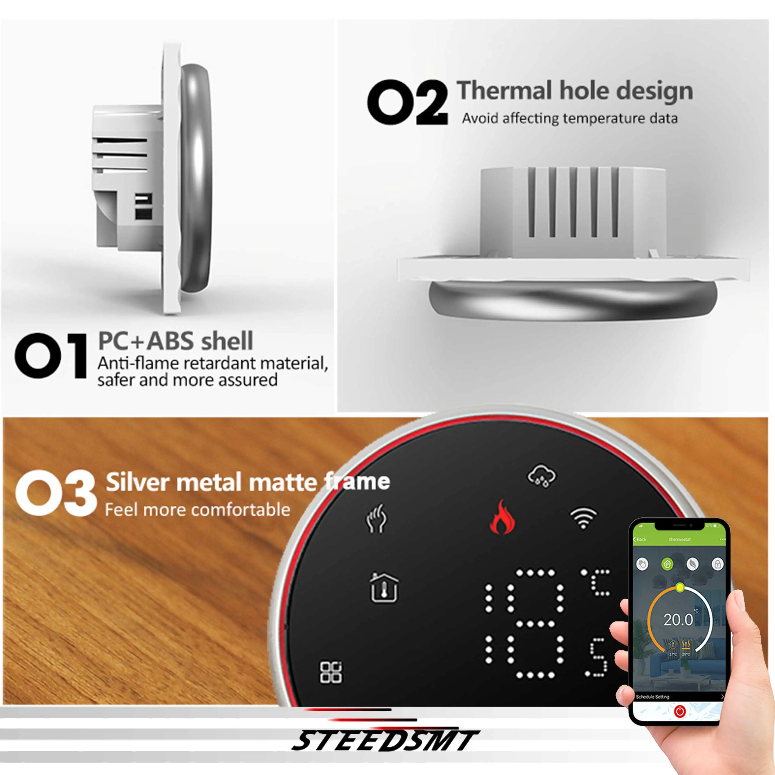 Circular Energy-Saving LED Thermostat for Room Warmth Adjustment,Suitable for Boiler,Actuator,Electric Heating Film WIFI Control