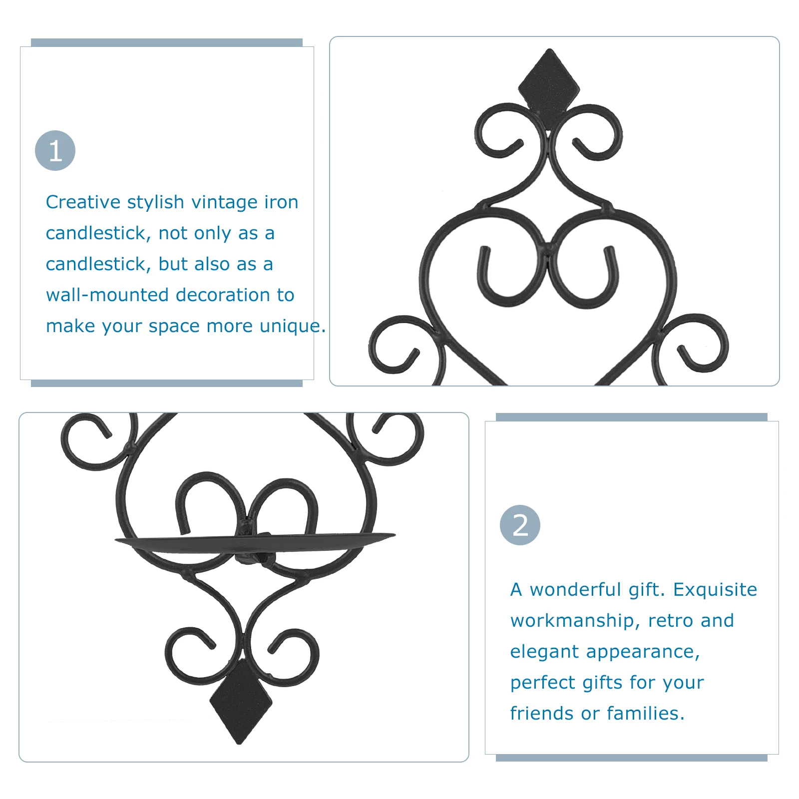 

2Pcs Wall Sconces Iron Vintage Design Pillar Candlestick Holder for Office Hotel Bedroom Interior Decor