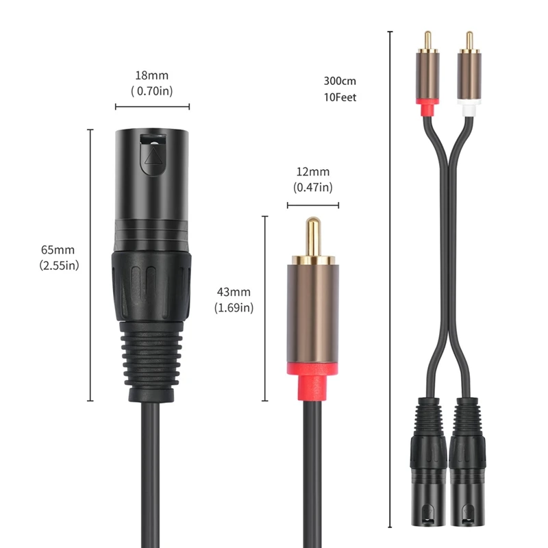 2RCA To 2Xlr 3-Core XLR Cable Dual RCA To XLR Cable Mixer Power Amplifier  Active Speaker Microphone Audio Cable B