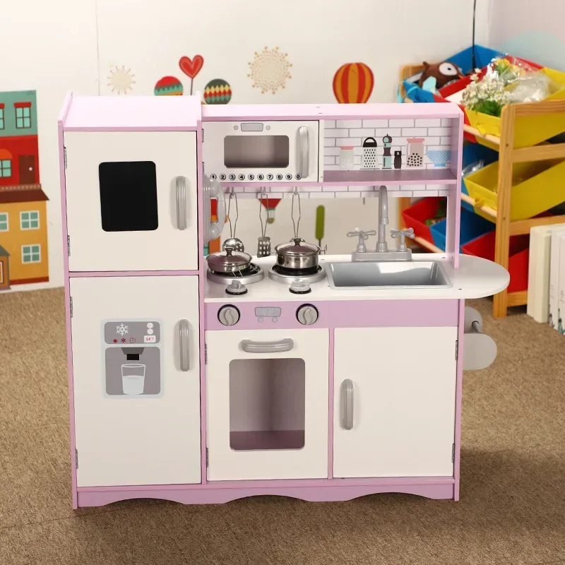 Simulazione di grandi dimensioni cucina in legno gioco di cucina giocattolo frigorifero forno a microonde fornello set di stoviglie bambini regalo