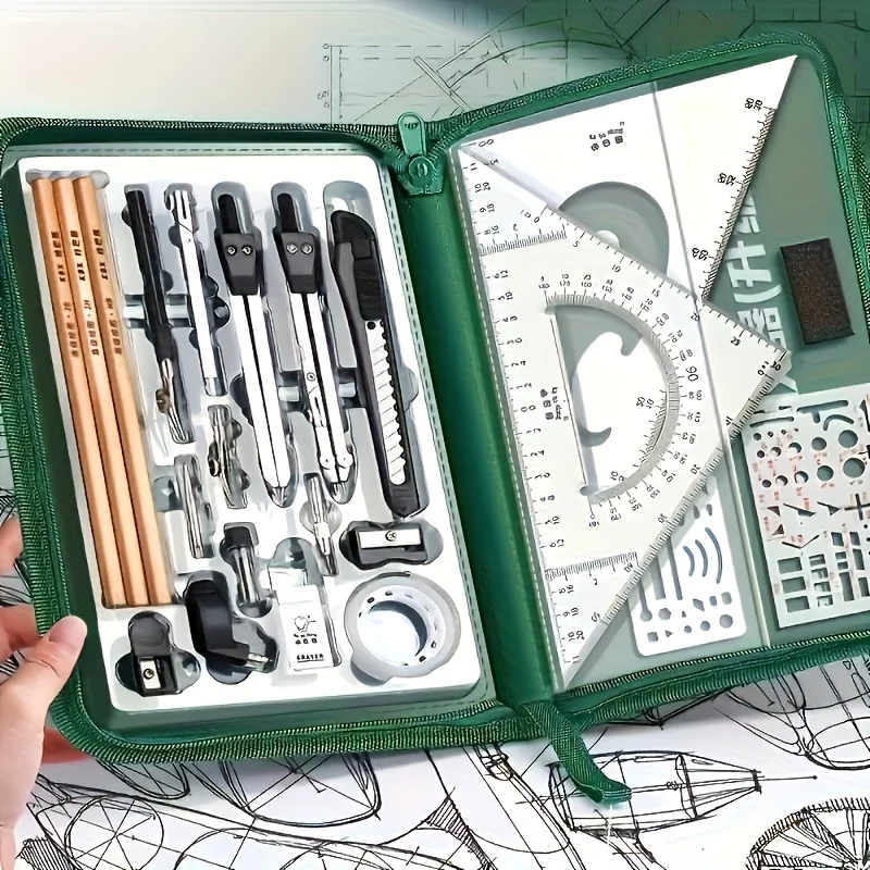 1 Set Premium Precision Engineering Drafting and CAD Design Set, Includes Compass, Protractor, Straightedge, Parallel Bar,crtz